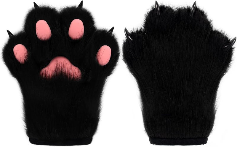 hbbhml Faux Fur Plush Furry Cat Claw Gloves Fursuit Animal Fox Paws Mittens Halloween Cosplay Costume Accessories for Adult - Image 1